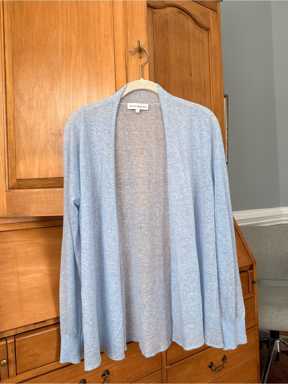 White + Warren Light Blue Open-Front Women's Cardigan L